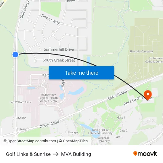 Golf Links & Sunrise to MVA Building map