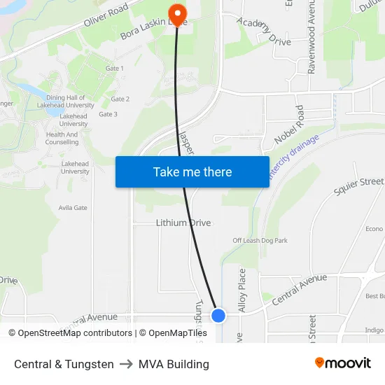 Central & Tungsten to MVA Building map