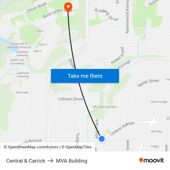 Central & Carrick to MVA Building map