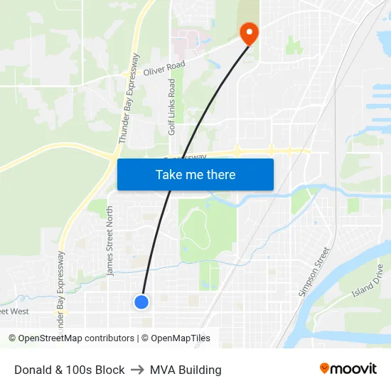 Donald & 100s Block to MVA Building map