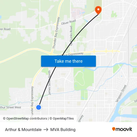 Arthur & Mountdale to MVA Building map