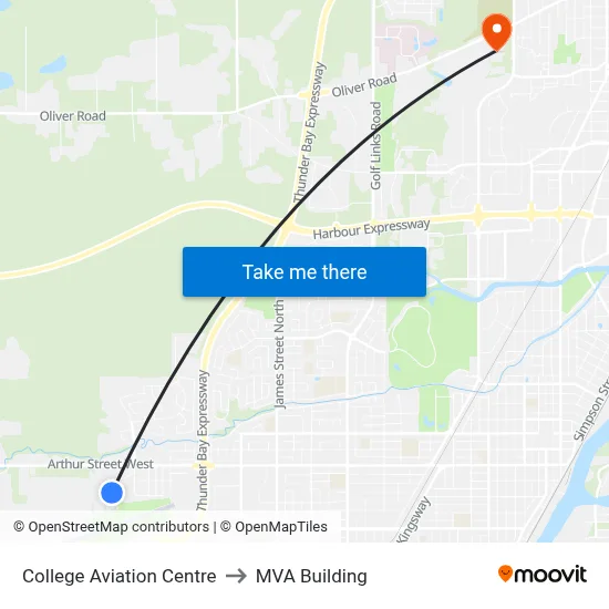 College Aviation Centre to MVA Building map