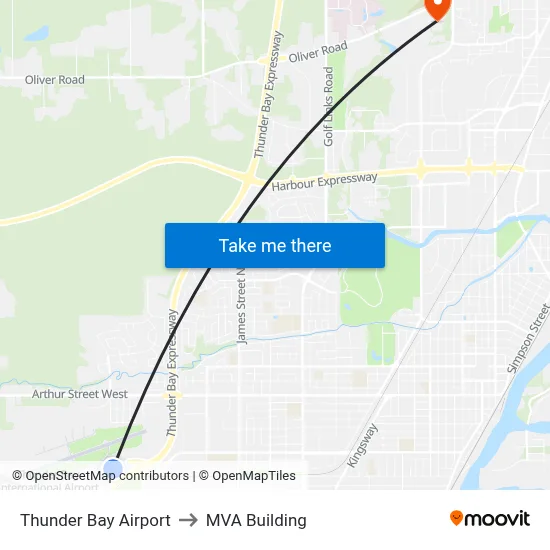 Thunder Bay Airport to MVA Building map