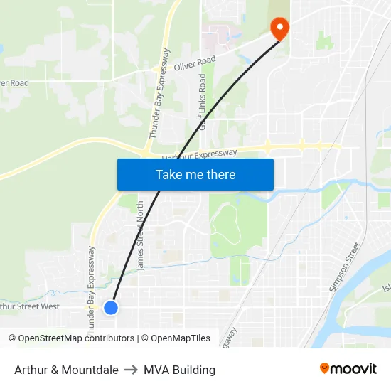 Arthur & Mountdale to MVA Building map