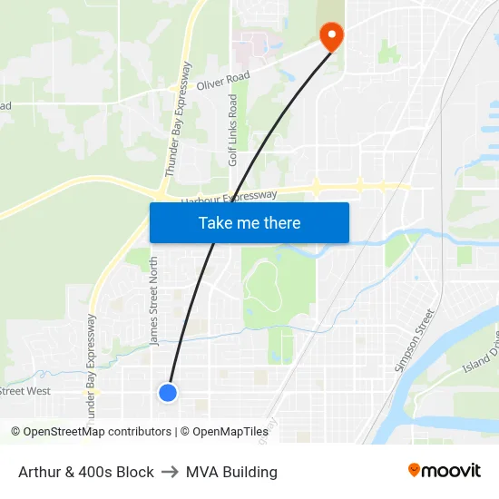 Arthur & 400s Block to MVA Building map