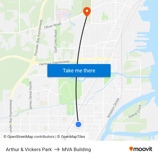 Arthur & Vickers Park to MVA Building map