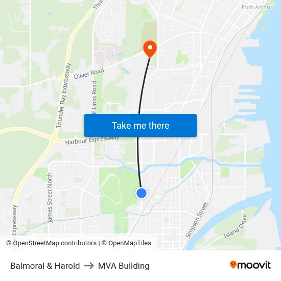 Balmoral & Harold to MVA Building map