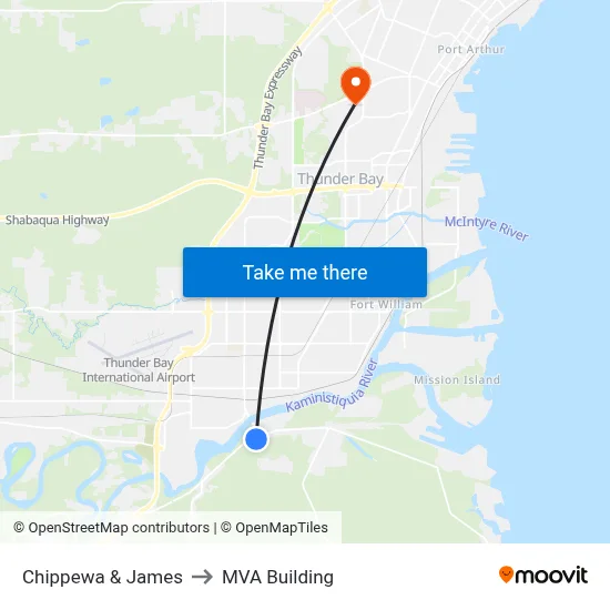 Chippewa & James to MVA Building map