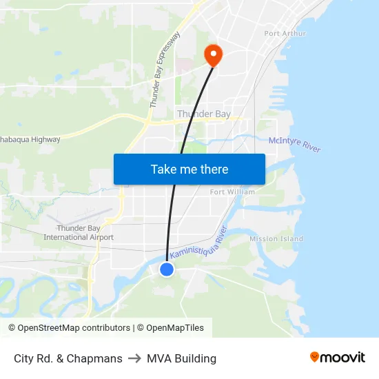 City Rd. & Chapmans to MVA Building map