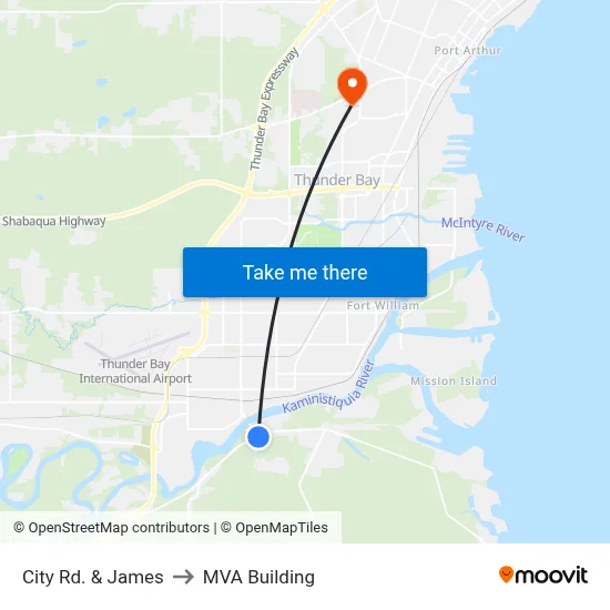 City Rd. & James to MVA Building map