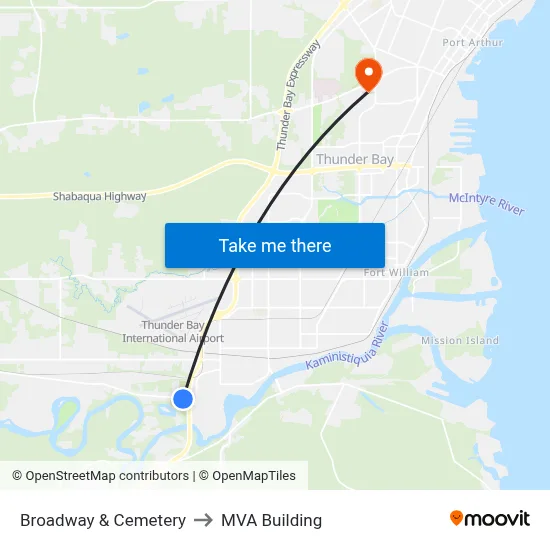 Broadway & Cemetery to MVA Building map