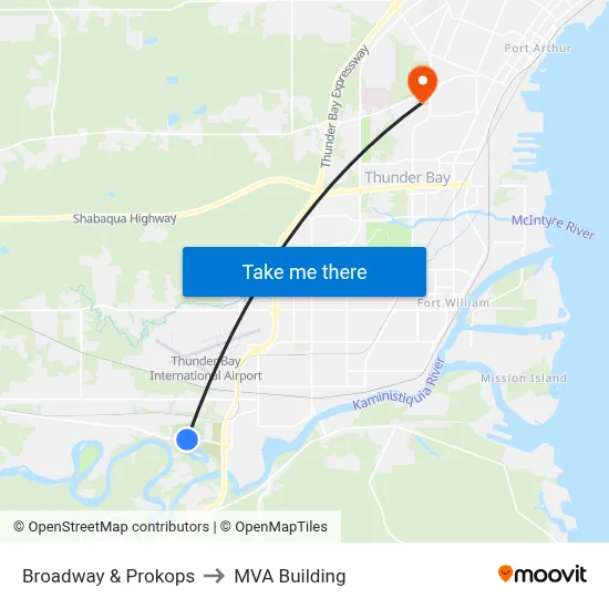 Broadway & Prokops to MVA Building map