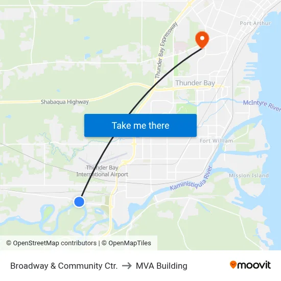 Broadway & Community Ctr. to MVA Building map