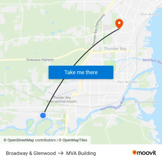 Broadway & Glenwood to MVA Building map