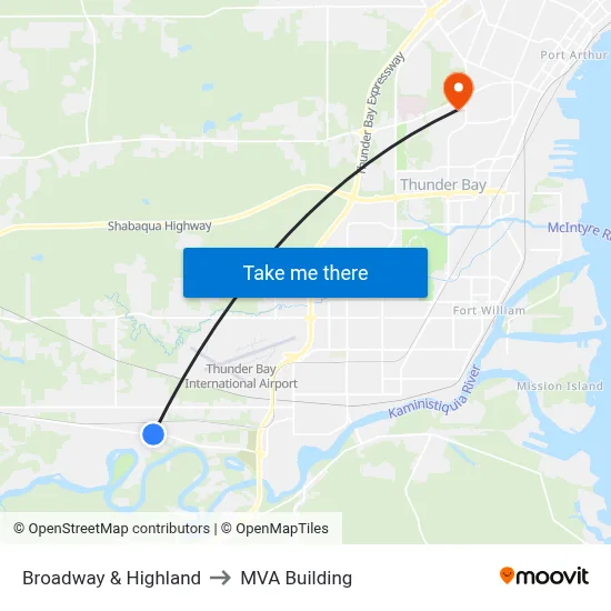 Broadway & Highland to MVA Building map