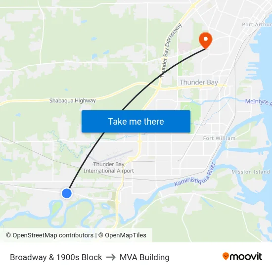 Broadway & 1900s Block to MVA Building map