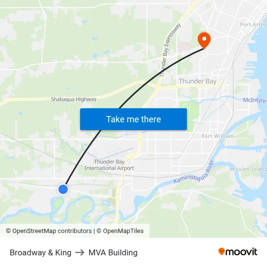 Broadway & King to MVA Building map