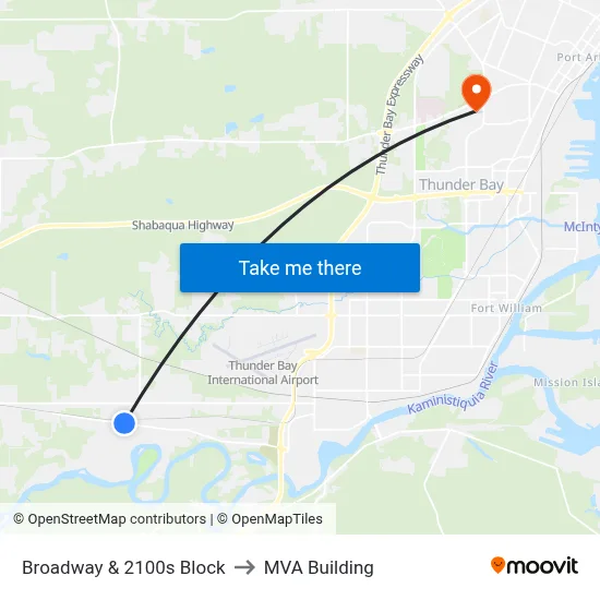Broadway & 2100s Block to MVA Building map
