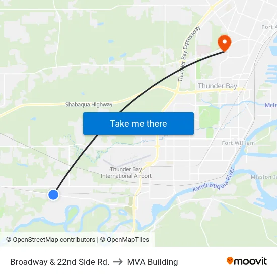 Broadway & 22nd Side Rd. to MVA Building map