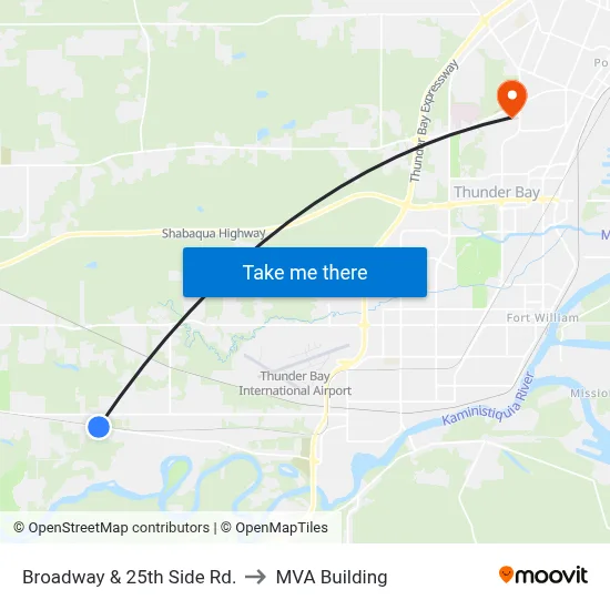 Broadway & 25th Side Rd. to MVA Building map