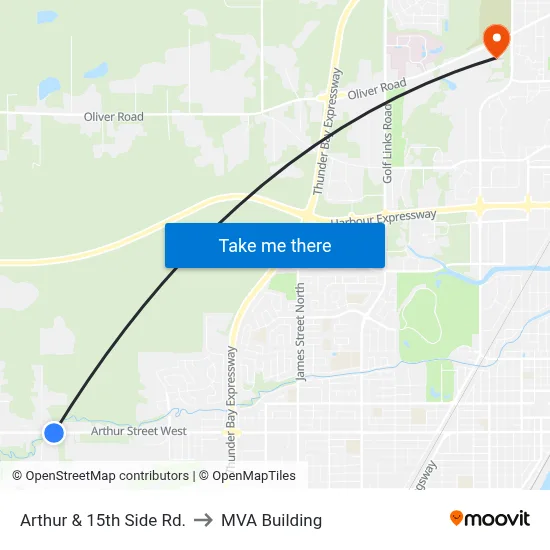 Arthur & 15th Side Rd. to MVA Building map