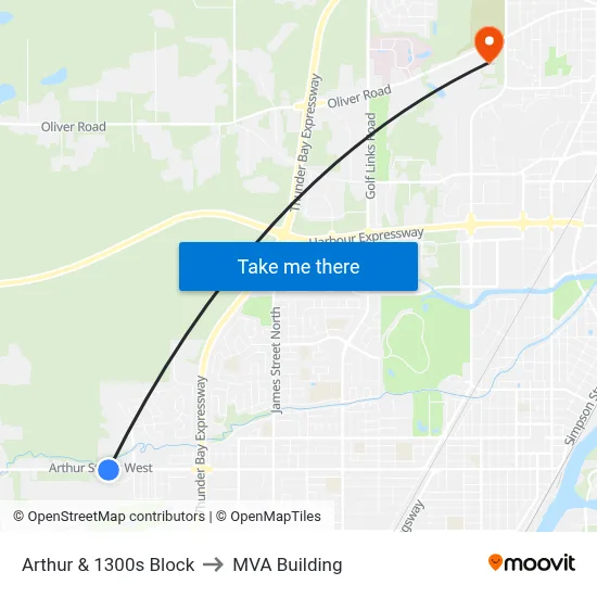 Arthur & 1300s Block to MVA Building map