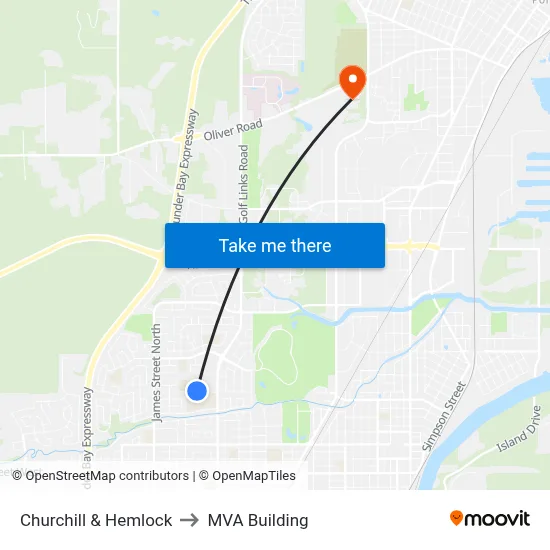 Churchill & Hemlock to MVA Building map