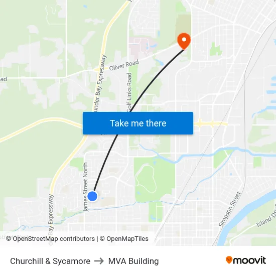 Churchill & Sycamore to MVA Building map