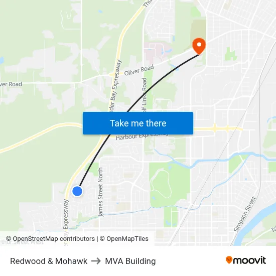 Redwood & Mohawk to MVA Building map