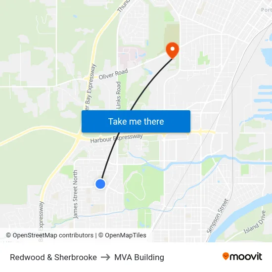 Redwood & Sherbrooke to MVA Building map
