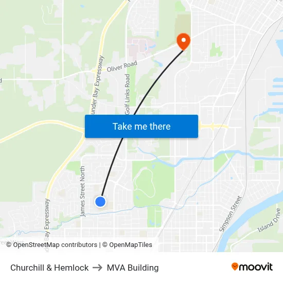 Churchill & Hemlock to MVA Building map