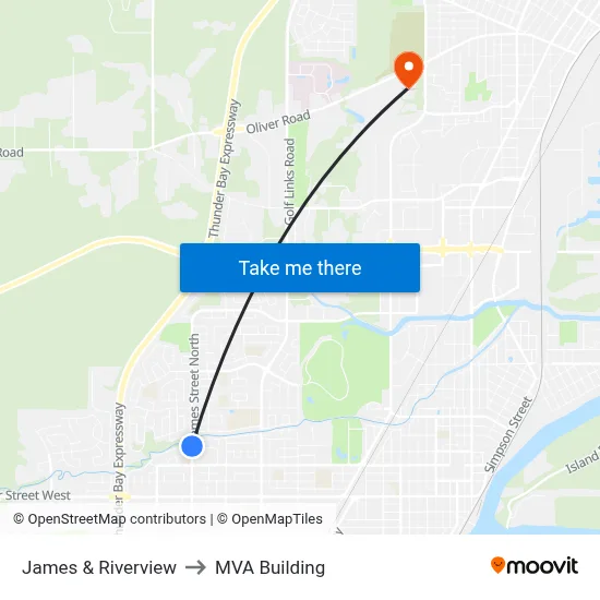 James & Riverview to MVA Building map
