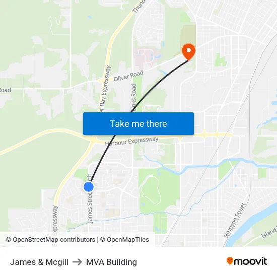 James & Mcgill to MVA Building map