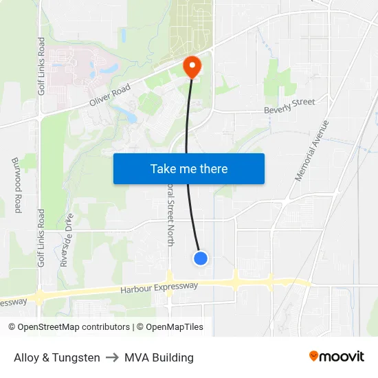 Alloy & Tungsten to MVA Building map