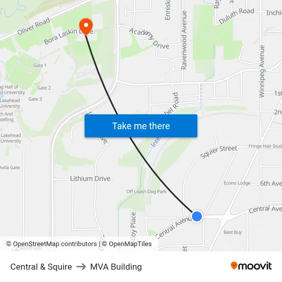 Central & Squire to MVA Building map