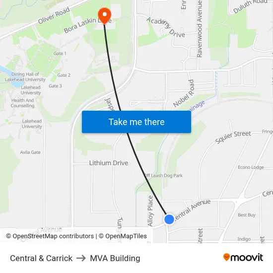 Central & Carrick to MVA Building map