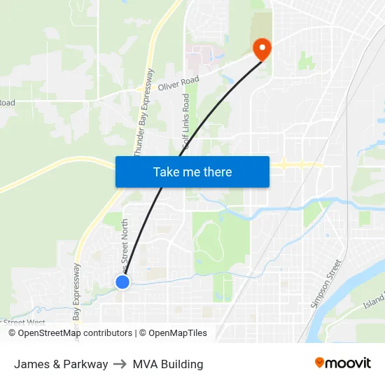 James & Parkway to MVA Building map