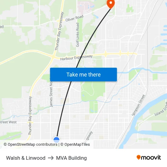 Walsh & Linwood to MVA Building map