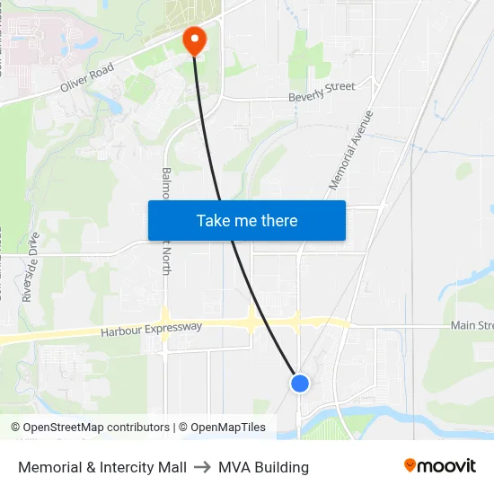 Memorial & Intercity Mall to MVA Building map
