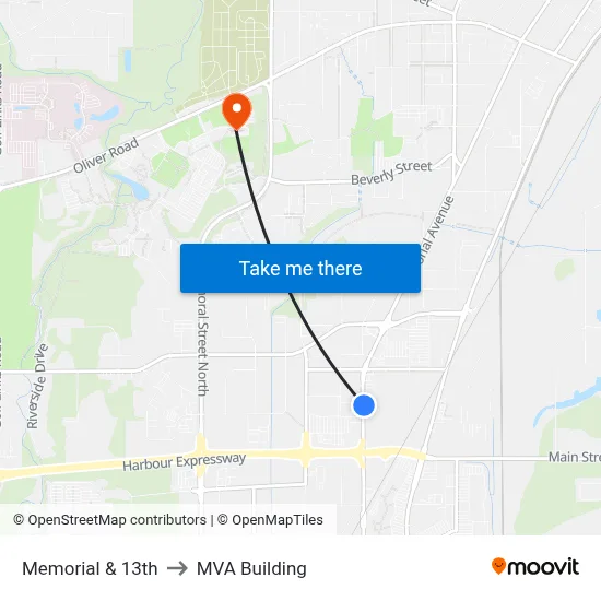 Memorial & 13th to MVA Building map