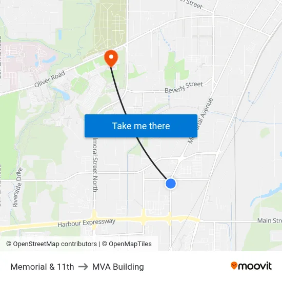 Memorial & 11th to MVA Building map