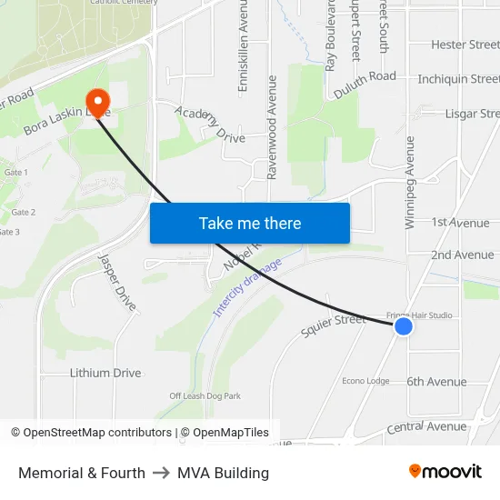 Memorial & Fourth to MVA Building map