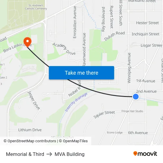 Memorial & Third to MVA Building map