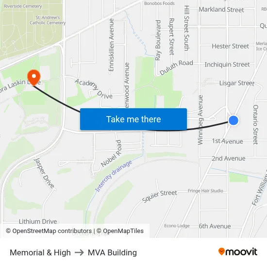 Memorial & High to MVA Building map