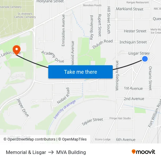 Memorial & Lisgar to MVA Building map
