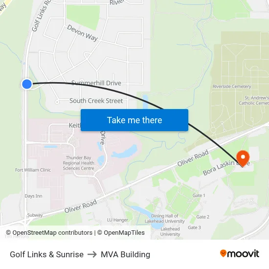 Golf Links & Sunrise to MVA Building map