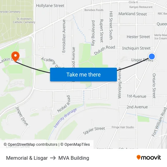 Memorial & Lisgar to MVA Building map