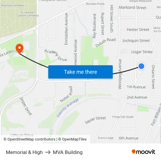 Memorial & High to MVA Building map