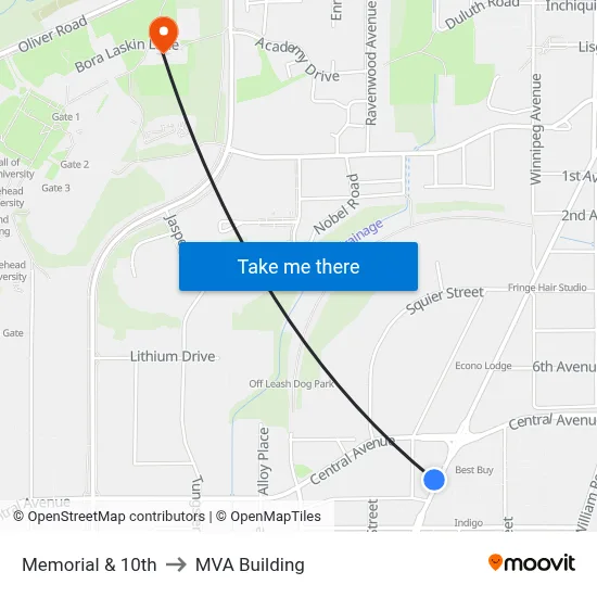 Memorial & 10th to MVA Building map