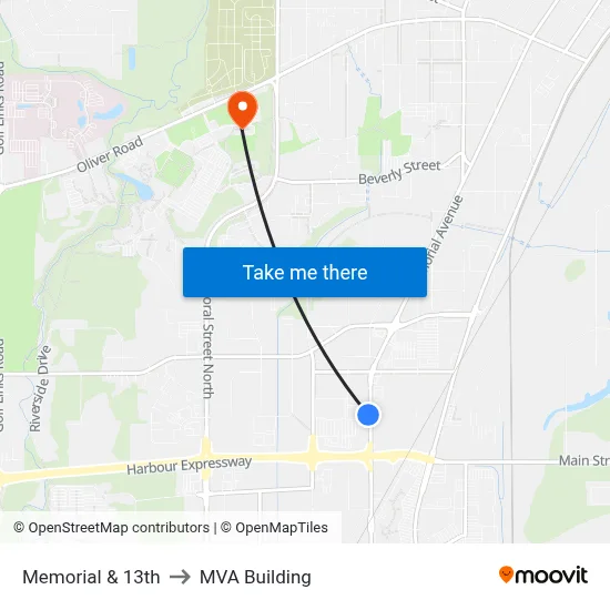 Memorial & 13th to MVA Building map